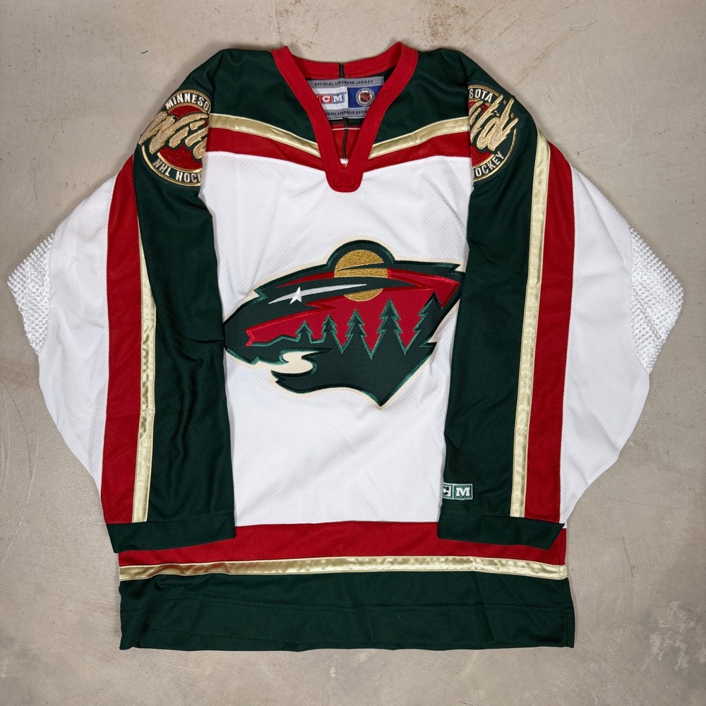 vintage 90's CCM Minnesota Wild NHL Hockey Jersey Mens Medium White Green Canada